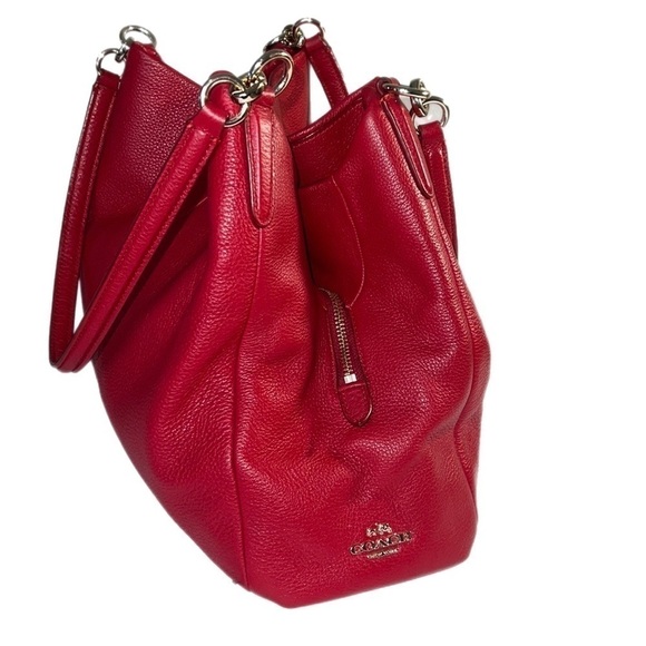 COACH Madison Phoebe Tumbled Red Leather Red Lining 3 Section Shoulder Bag - Picture 1 of 15